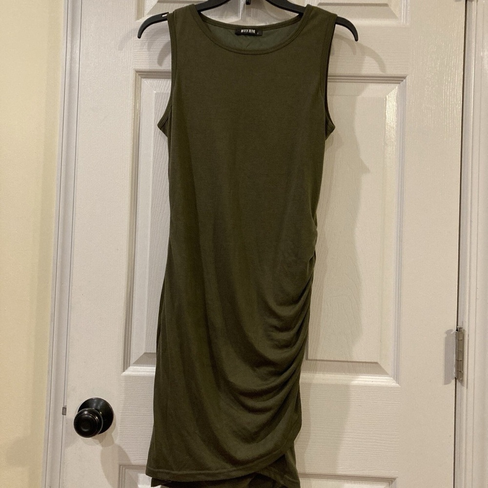 BTFBM Olive Green Draped Midi Dress size small NWOT